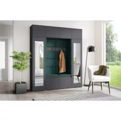   Blum 32 kárpitozott előszobafal tükörrel, grafit - sötétzöld 28 - egyedi