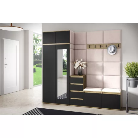 Blum 33 kárpitozott előszobafal tükörrel, artisan/fekete - krém 01
