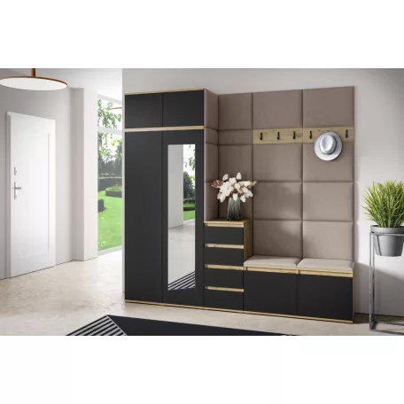 Blum 33 kárpitozott előszobafal tükörrel, artisan/fekete - barna 05