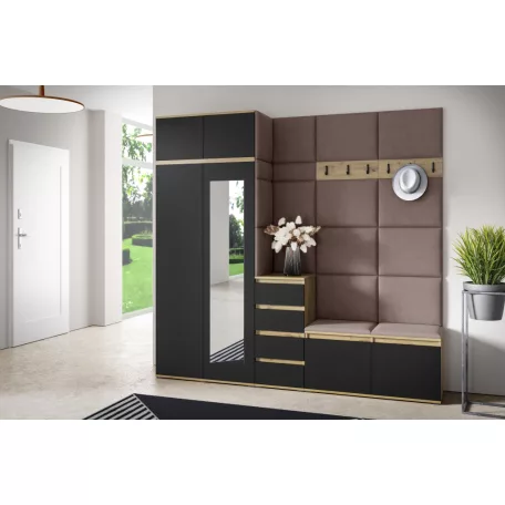 Blum 33 kárpitozott előszobafal tükörrel, artisan/fekete - barna 06