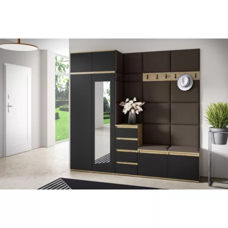 Blum 33 kárpitozott előszobafal tükörrel, artisan/fekete - barna 08