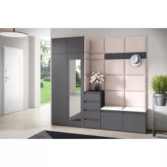   Blum 33 kárpitozott előszobafal tükörrel, grafit - krém 01