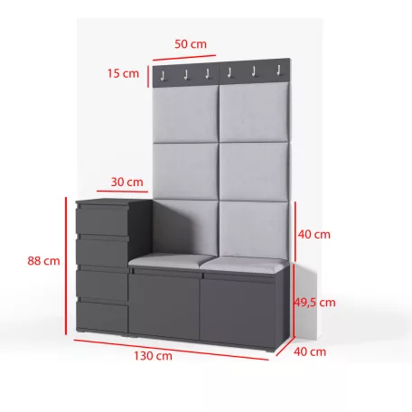 Blum 34 kárpitozott előszobafal, artisan/fekete - fekete 16
