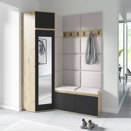 Blum 37 kárpitozott előszobafal tükörrel, artisan/fekete - krém 01
