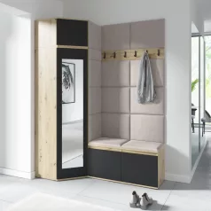   Blum 37 kárpitozott előszobafal tükörrel, artisan/fekete - bézs 02