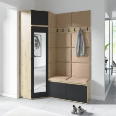   Blum 37 kárpitozott előszobafal tükörrel, artisan/fekete - bézs 04