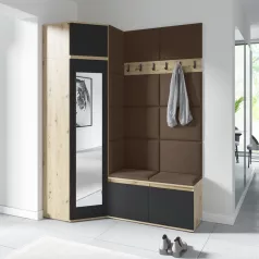   Blum 37 kárpitozott előszobafal tükörrel, artisan/fekete - barna 08