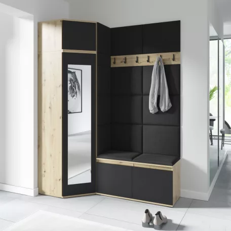 Blum 37 kárpitozott előszobafal tükörrel, artisan/fekete - fekete 16
