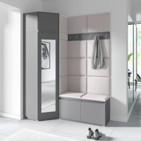 Blum 37 kárpitozott előszobafal tükörrel, grafit - krém 01