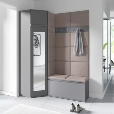 Blum 37 kárpitozott előszobafal tükörrel, grafit - barna 05