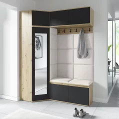   Blum 38 kárpitozott előszobafal tükörrel, artisan/fekete - krém 01