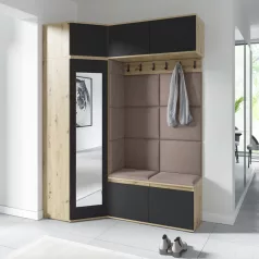   Blum 38 kárpitozott előszobafal tükörrel, artisan/fekete - barna 05