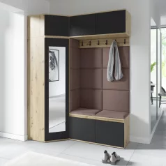   Blum 38 kárpitozott előszobafal tükörrel, artisan/fekete - barna 06