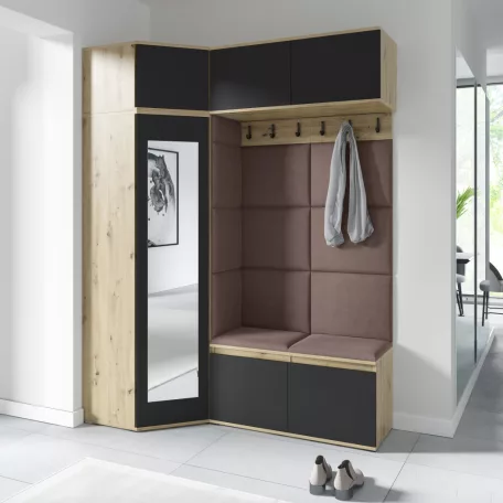 Blum 38 kárpitozott előszobafal tükörrel, artisan/fekete - barna 06