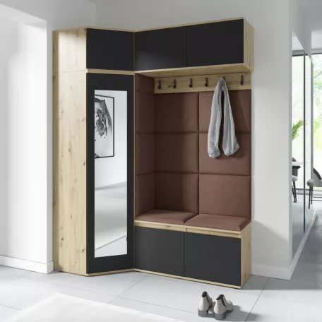 Blum 38 kárpitozott előszobafal tükörrel, artisan/fekete - barna 07