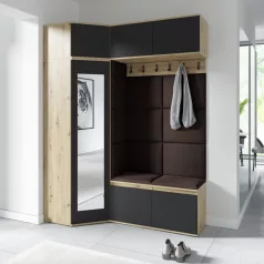   Blum 38 kárpitozott előszobafal tükörrel, artisan/fekete - barna 08