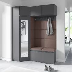   Blum 38 kárpitozott előszobafal tükörrel, grafit - barna 06