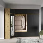 Blum 39 kárpitozott előszobafal tükörrel, artisan/fekete - bézs 03