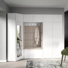   Blum 39 kárpitozott előszobafal tükörrel, fehér - krém 01