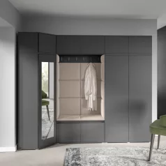   Blum 39 kárpitozott előszobafal tükörrel, grafit - krém 01