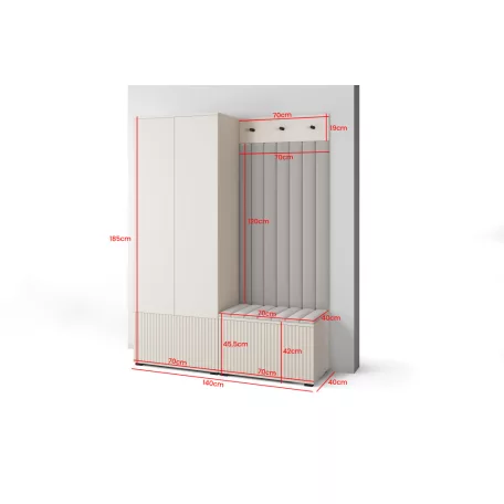 Rayo 1 kárpitozott előszobafal, kasmír - sötét szürke 15