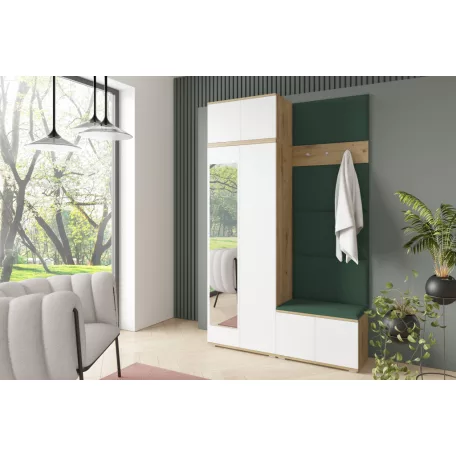 Sevilla 2 kárpitozott előszobafal, artisan/fehér - sötét zöld 28- egyedi