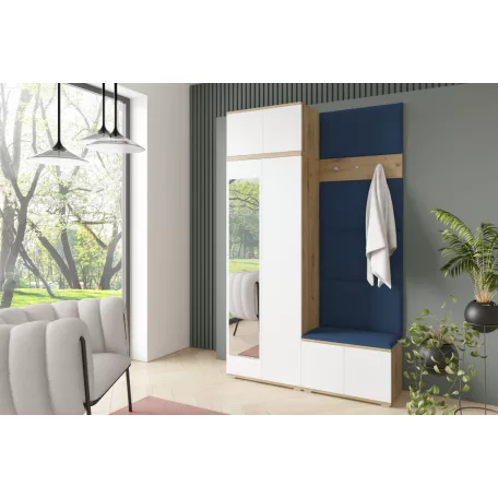 Sevilla 2 kárpitozott előszobafal, artisan/fehér - sötét kék 30- egyedi