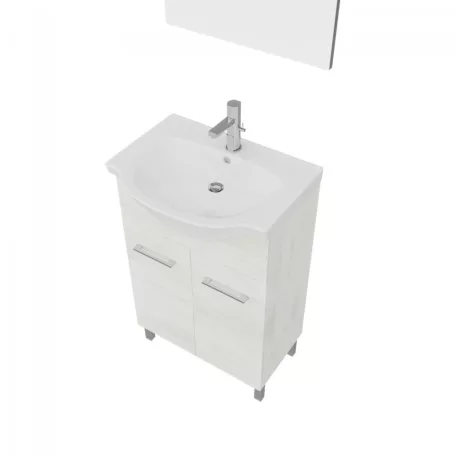 Rubino 55cm-es két ajtós fürdőszobaszekrény fehér tölgy + mosdó