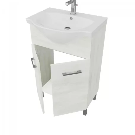 Rubino 55cm-es két ajtós fürdőszobaszekrény polccal fehér tölgy + mosdó