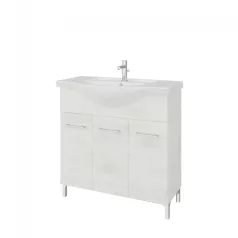   Rubino 85cm-es három ajtós fürdőszobaszekrény polccal fehér tölgy  + mosdó