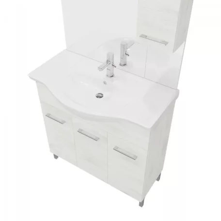 Rubino 85cm-es három ajtós fürdőszobaszekrény polccal fehér tölgy  + mosdó