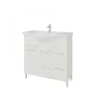 Rubino 85cm-es két ajtós, két fiókos fürdőszobaszekrény polccal fehér tölgy  + mosdó