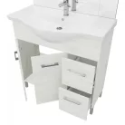 Rubino 85cm-es két ajtós, két fiókos fürdőszobaszekrény polccal fehér tölgy  + mosdó