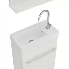   Perla 40cm-es egy ajtós fürdőszobaszekrény fehér tölgy + mosdó