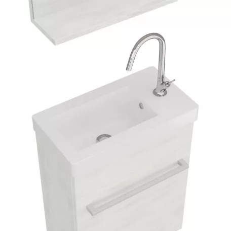 Perla 40cm-es egy ajtós fürdőszobaszekrény fehér tölgy + mosdó