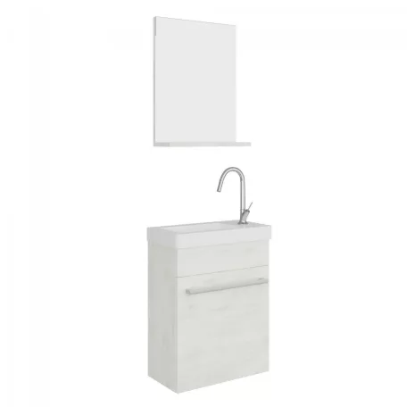 Perla 40cm-es egy ajtós fürdőszobaszekrény fehér tölgy + mosdó