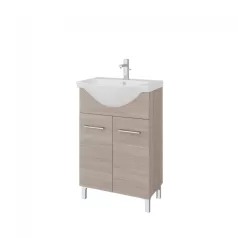   Rubino 55cm-es két ajtós fürdőszobaszekrény fehér tölgy + mosdó