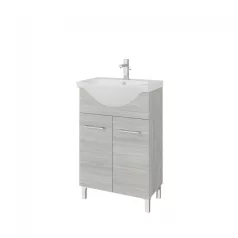   Rubino 55cm-es két ajtós fürdőszobaszekrény szürke tölgy + mosdó