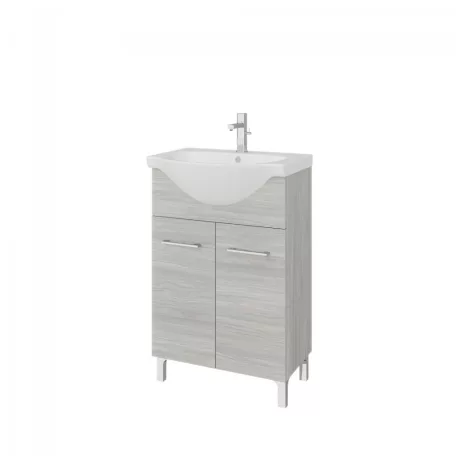 Rubino 55cm-es két ajtós fürdőszobaszekrény szürke tölgy + mosdó