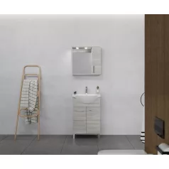   Rubino 55cm-es két ajtós fürdőszobaszekrény polccal szürke tölgy + mosdó