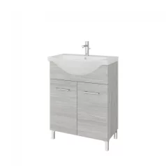   Rubino 65cm-es két ajtós fürdőszobaszekrény polccal szürke tölgy + mosdó