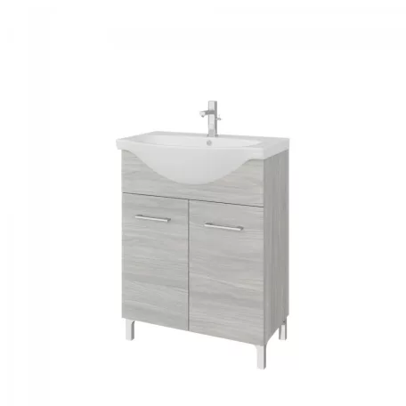 Rubino 65cm-es két ajtós fürdőszobaszekrény polccal szürke tölgy + mosdó