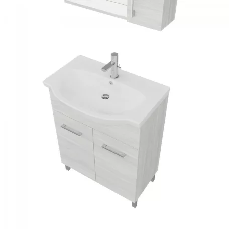 Rubino 65cm-es két ajtós fürdőszobaszekrény polccal szürke tölgy + mosdó