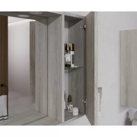 Rubino 65cm-es két ajtós fürdőszobaszekrény polccal szürke tölgy + mosdó