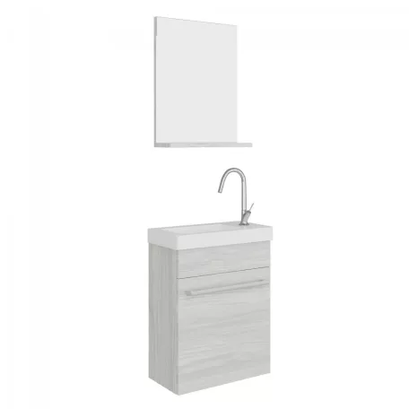 Perla 40cm-es egy ajtós fürdőszobaszekrény szürke tölgy + mosdó