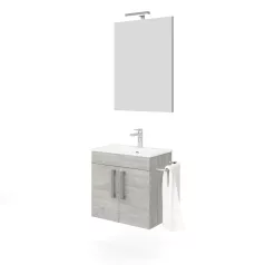   Zaffiro 60cm-es két ajtós fürdőszobaszekrény szürke tölgy + mosdó