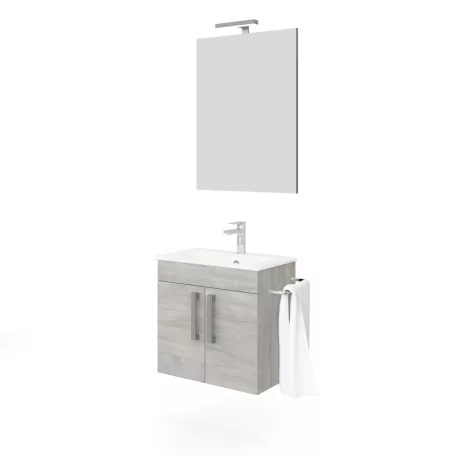 Zaffiro 60cm-es két ajtós fürdőszobaszekrény szürke tölgy + mosdó