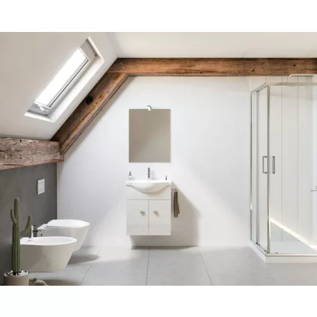 Zaffiro 55cm-es két ajtós fürdőszobaszekrény jégtölgy + mosdó