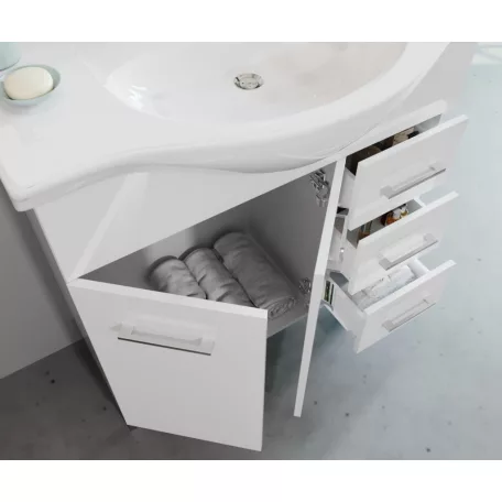 Smart 85cm-es két ajtós, három fiókos fürdőszobaszekrény + mosdó