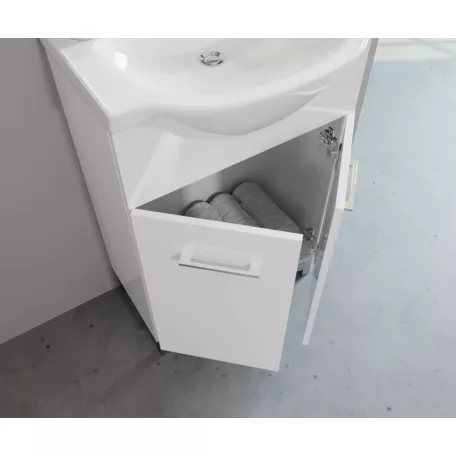 Smart 55cm-es két ajtós fürdőszobaszekrény polccal + mosdó